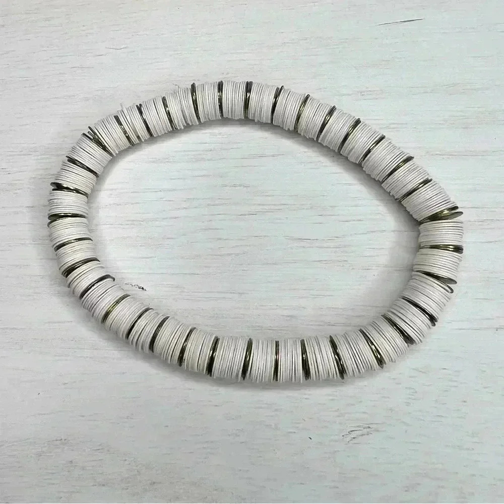 Noonday Collection 3 Stretch Bracelets Gold Tone, Black, Cream & White Beads - Picture 2 of 5